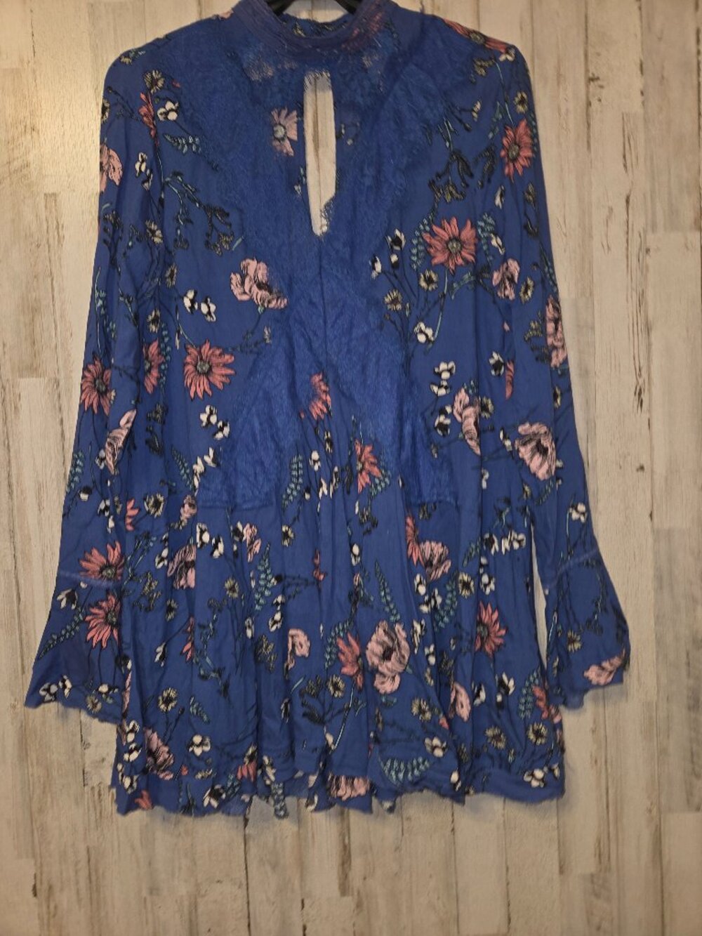 Altar'd State size S Floral Mini Tunic Dress Long Bell sleeve Flare A-line Lace